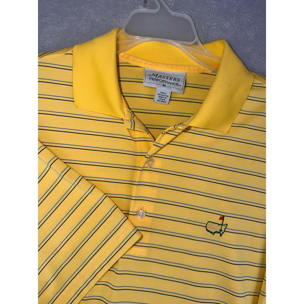 Masters Performance Mens Medium Yellow Striped Golf Polo Shirt Augusta National
